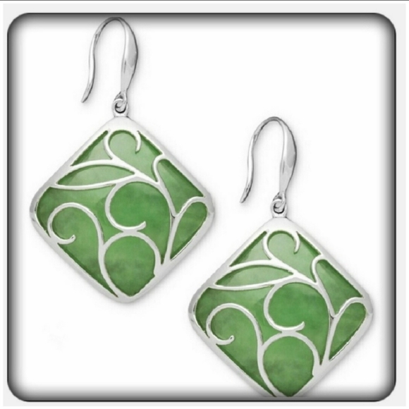 NWOT Genuine Jade & Sterling Silver Earrings - Picture 7 of 8